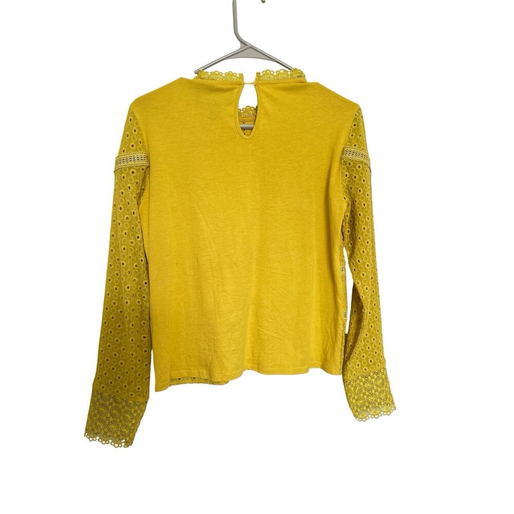 James Coviello Anthropologie Burnham Boho Lace Long Sleeve Top-Gold Yellow-Sz XS - Picture 7 of 10